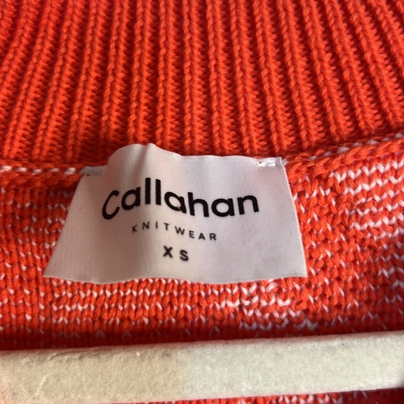 Callahan Knitwear x Anthropologie Jacquard Knit V-Neck Sweater Tangerine NWT - Picture 7 of 9